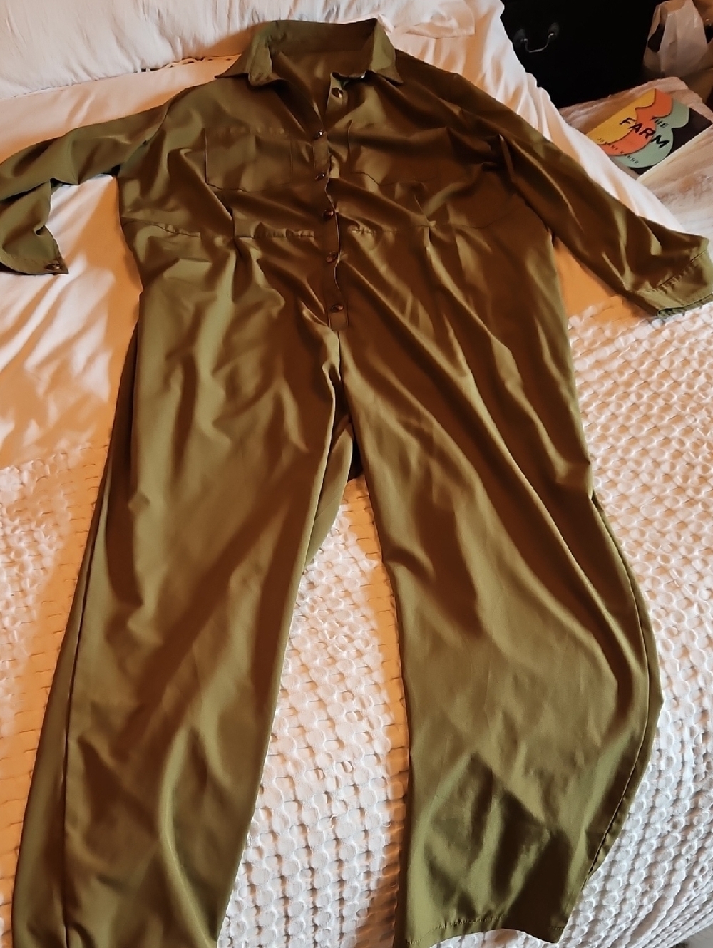 Olive Green Women's Button-Front Jumpsuit 3xl
